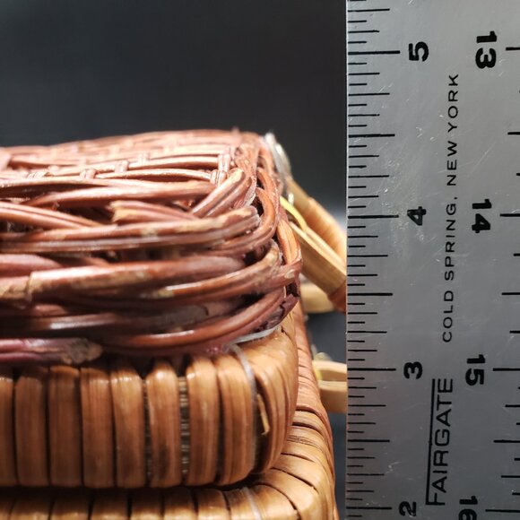 Vintage Wicker Picnic Basket Red Gingham Lining and Faux Food Cheese Bread Fruit - Picture 11 of 13